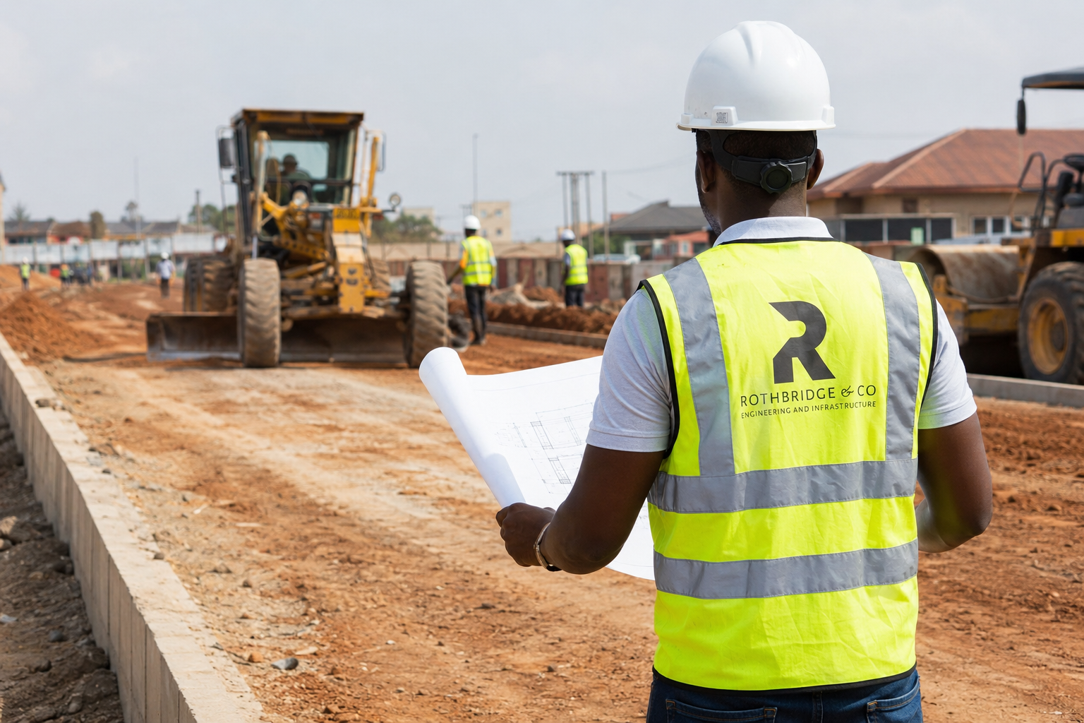 Road construction crew laying asphalt